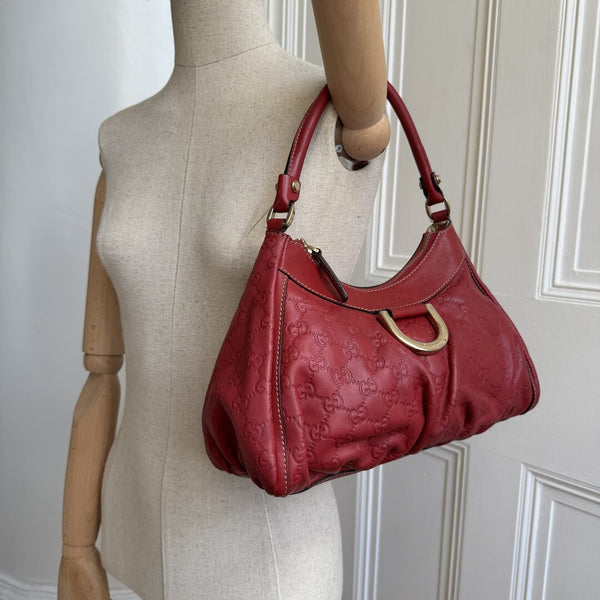Gucci Guccissima Abbey Leather Red Shoulder Bag