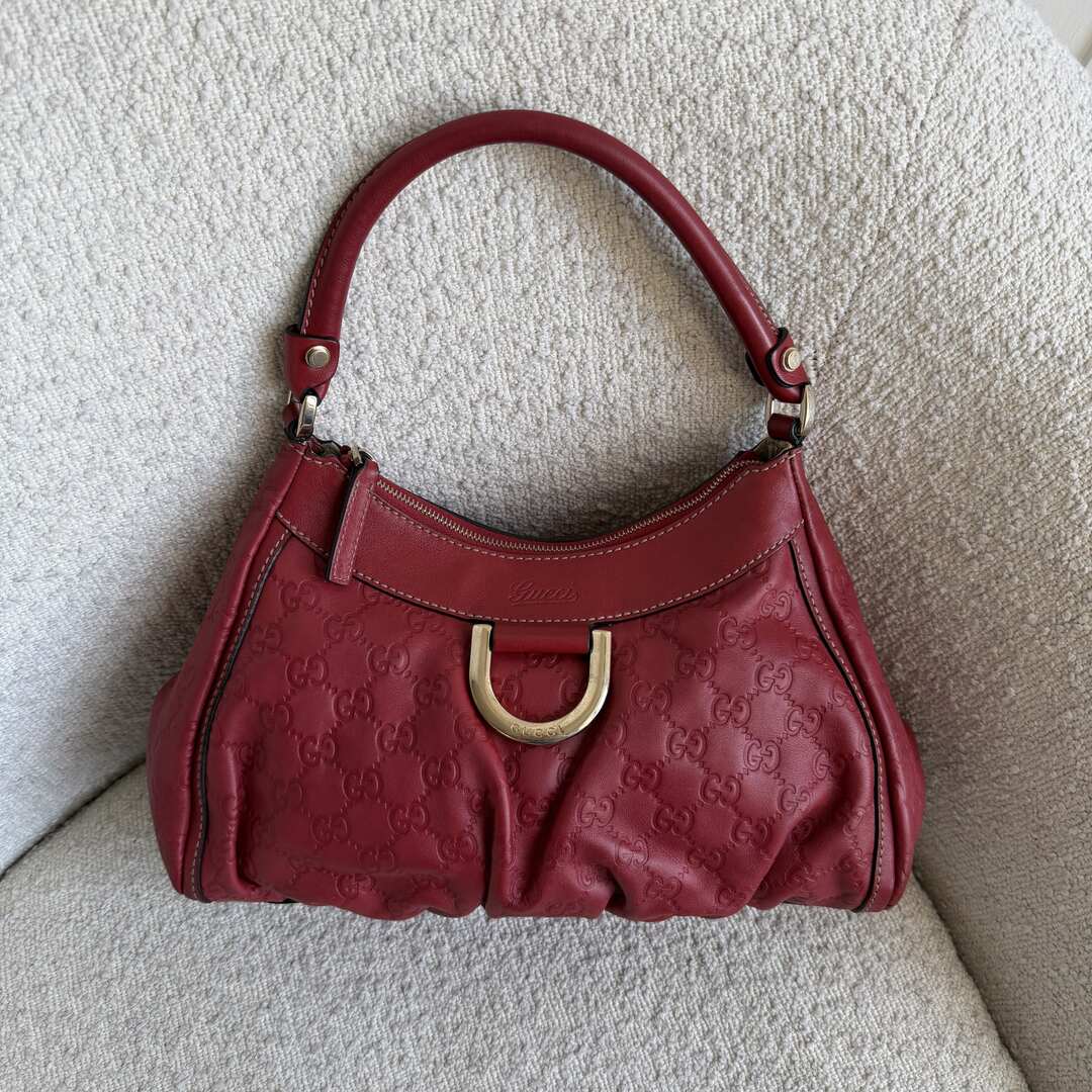 Gucci Guccissima Abbey Leather Red Shoulder Bag