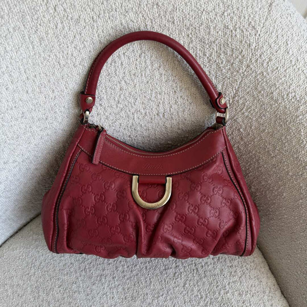 Gucci Guccissima Abbey Leather Red Shoulder Bag