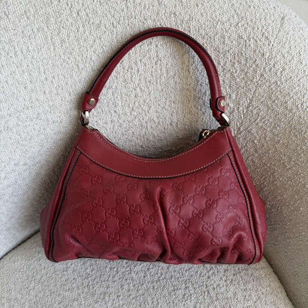 Gucci Guccissima Abbey Leather Red Shoulder Bag