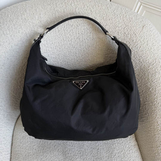 Prada Tessuto Hobo Nylon Black Shoulder Bag