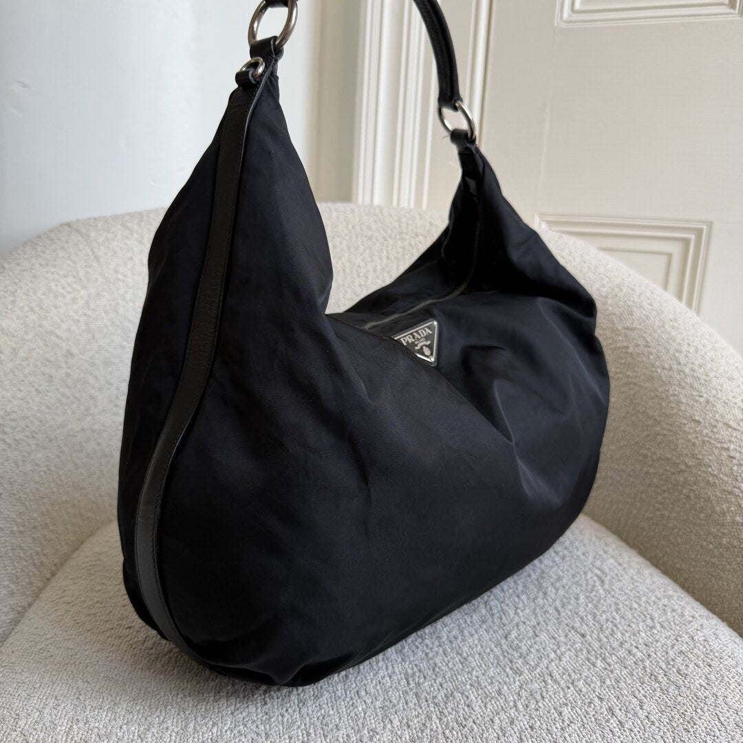 Prada Tessuto Hobo Nylon Black Shoulder Bag