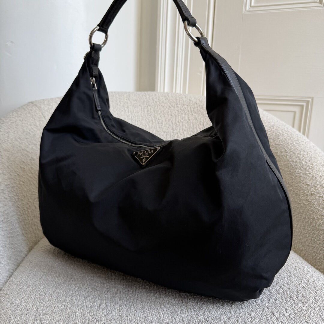 Prada Tessuto Hobo Nylon Black Shoulder Bag