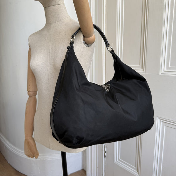 Prada Tessuto Hobo Nylon Black Shoulder Bag