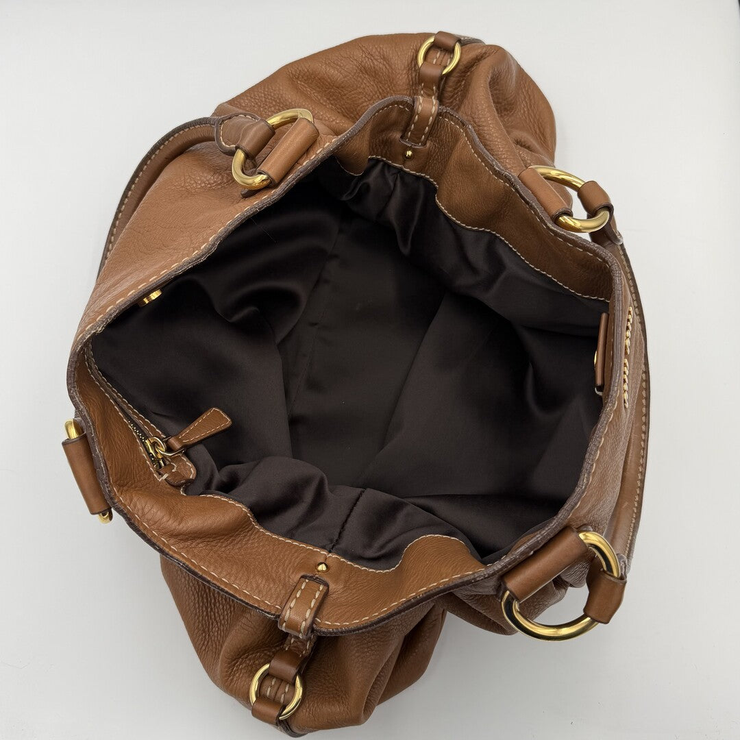 Miu Miu Vitello Leather Brown Shoulder Bag