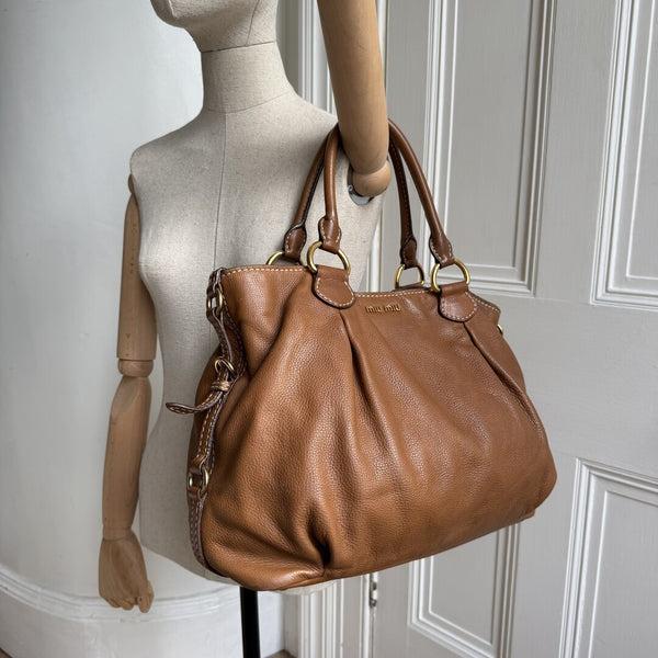 Miu Miu Vitello Leather Brown Shoulder Bag
