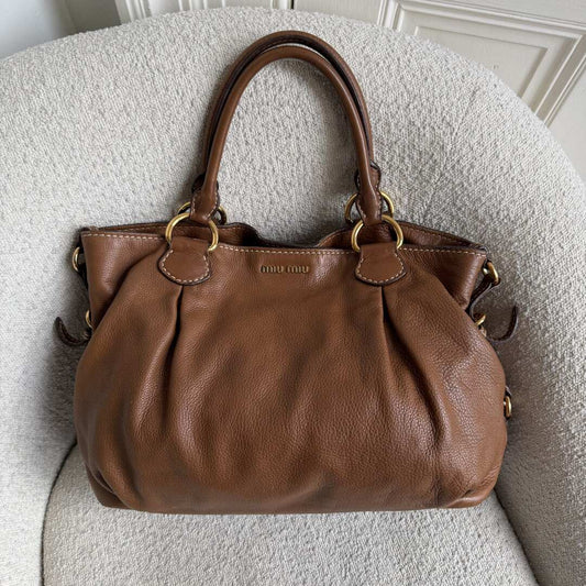 Miu Miu Vitello Leather Brown Shoulder Bag