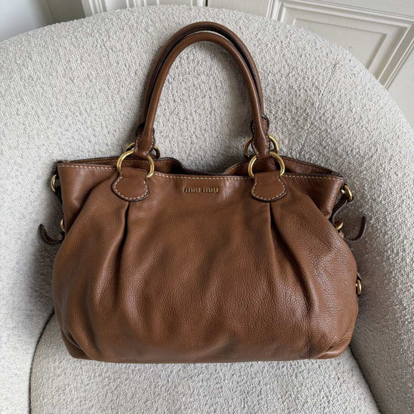 Miu Miu Vitello Leather Brown Shoulder Bag