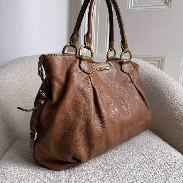Miu Miu Vitello Leather Brown Shoulder Bag