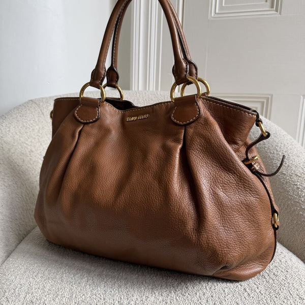 Miu Miu Vitello Leather Brown Shoulder Bag