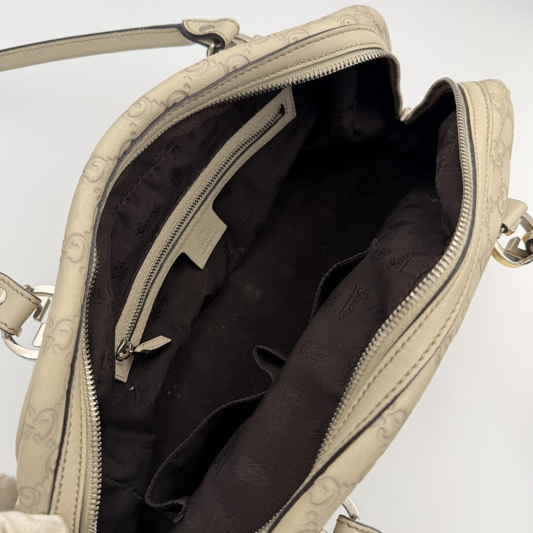 Gucci Guccissima Princy Cream Leather Shoulder Bag