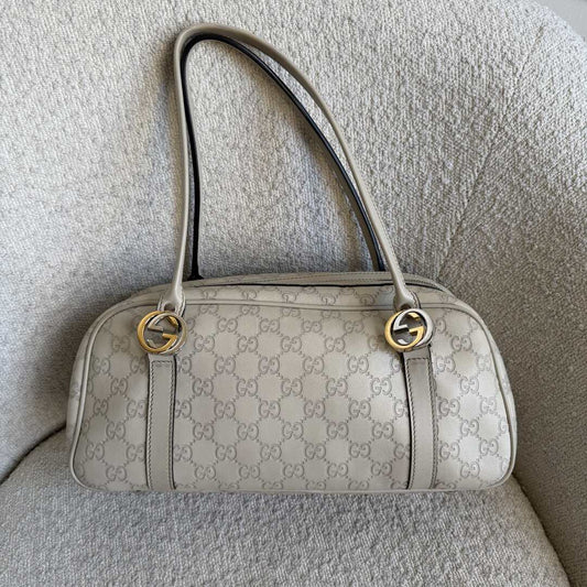Gucci Guccissima Princy Cream Leather Shoulder Bag