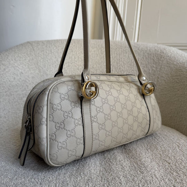 Gucci Guccissima Princy Cream Leather Shoulder Bag