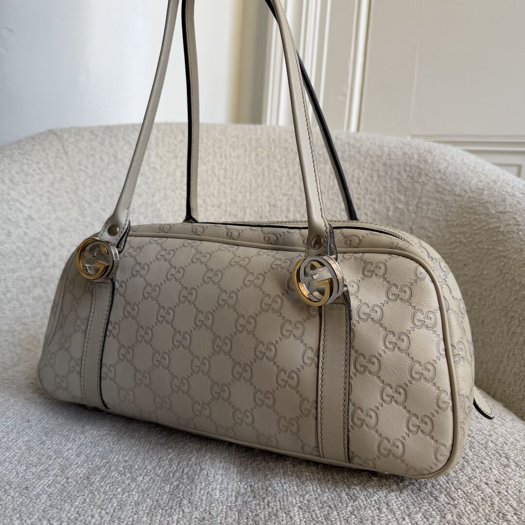 Gucci Guccissima Princy Cream Leather Shoulder Bag