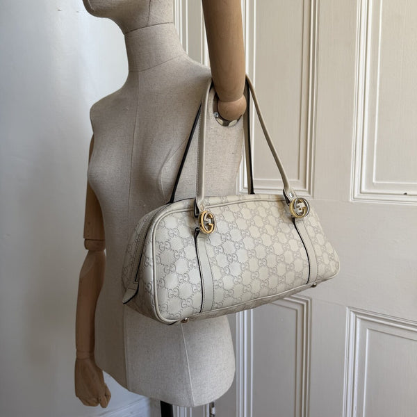 Gucci Guccissima Princy Cream Leather Shoulder Bag