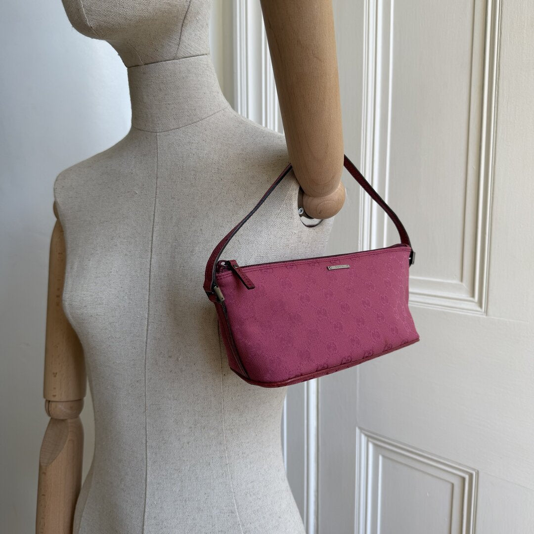 Gucci GG Monogram Pink Boat Pochette Handbag