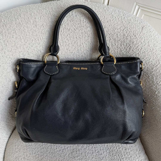 Miu Miu Vitello Leather Black Shoulder Bag