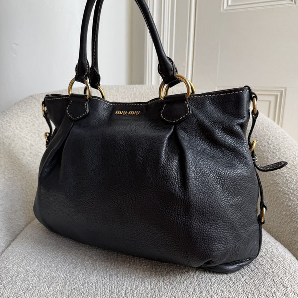 Miu Miu Vitello Leather Black Shoulder Bag