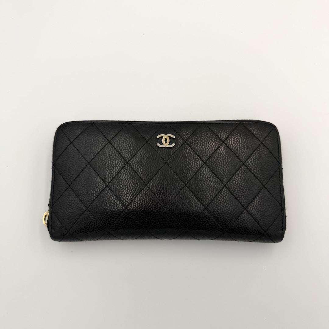 2014 Chanel CC Matelasse Caviar Black Leather Long Zip Wallet