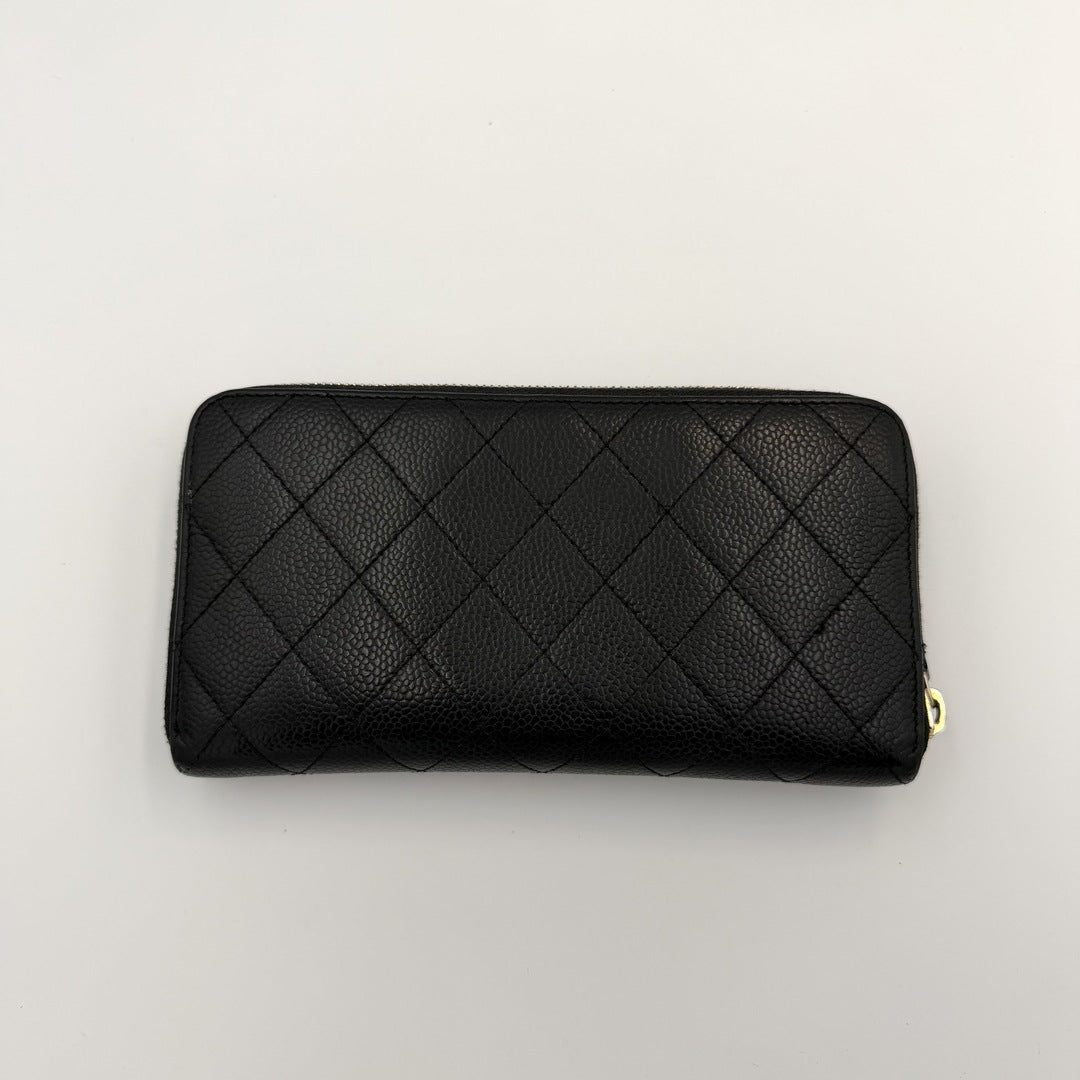 2014 Chanel CC Matelasse Caviar Black Leather Long Zip Wallet