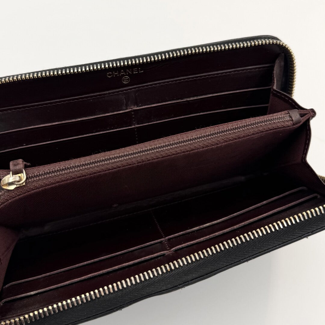 2014 Chanel CC Matelasse Caviar Black Leather Long Zip Wallet