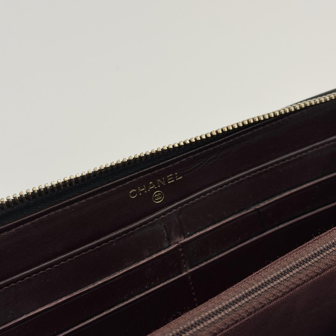 2014 Chanel CC Matelasse Caviar Black Leather Long Zip Wallet