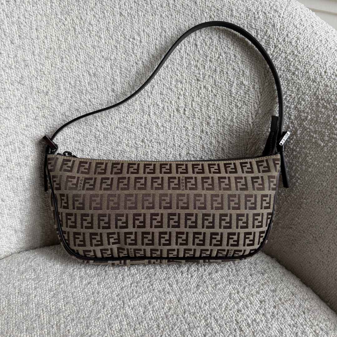 Fendi Zucchino Brown Pochette Shoulder Bag