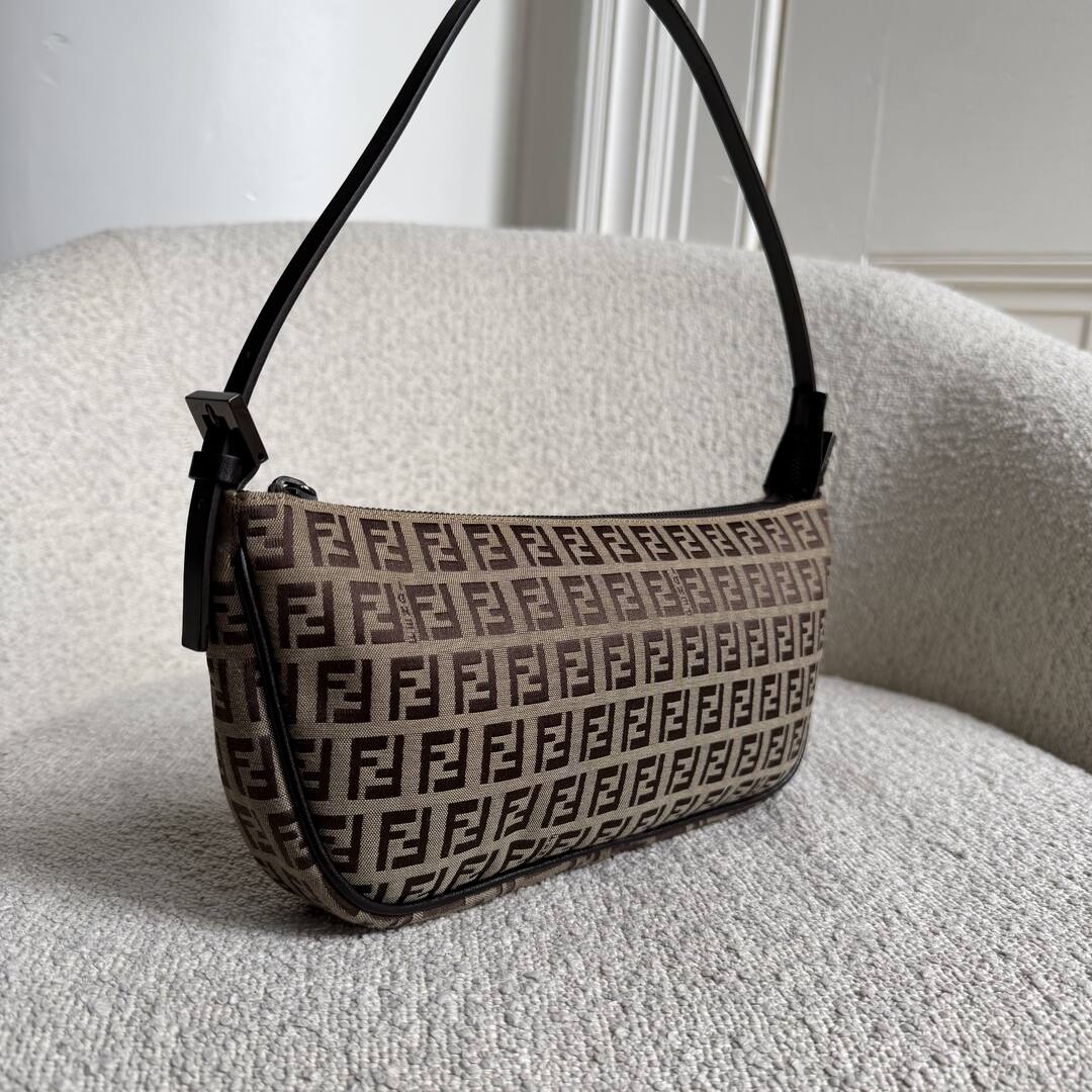 Fendi Zucchino Brown Pochette Shoulder Bag
