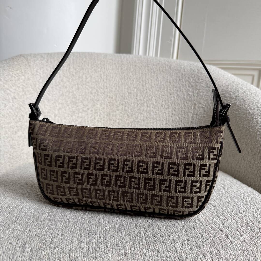 Fendi Zucchino Brown Pochette Shoulder Bag