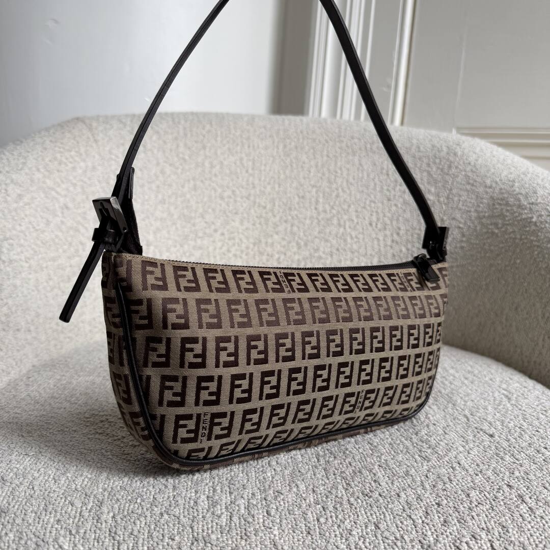 Fendi Zucchino Brown Pochette Shoulder Bag
