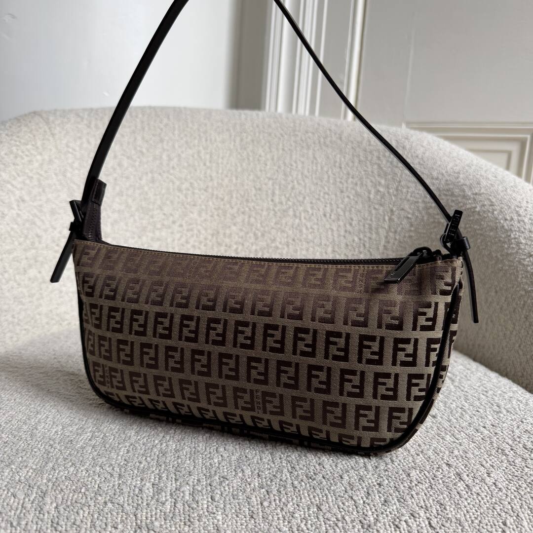 Fendi Zucchino Brown Pochette Shoulder Bag
