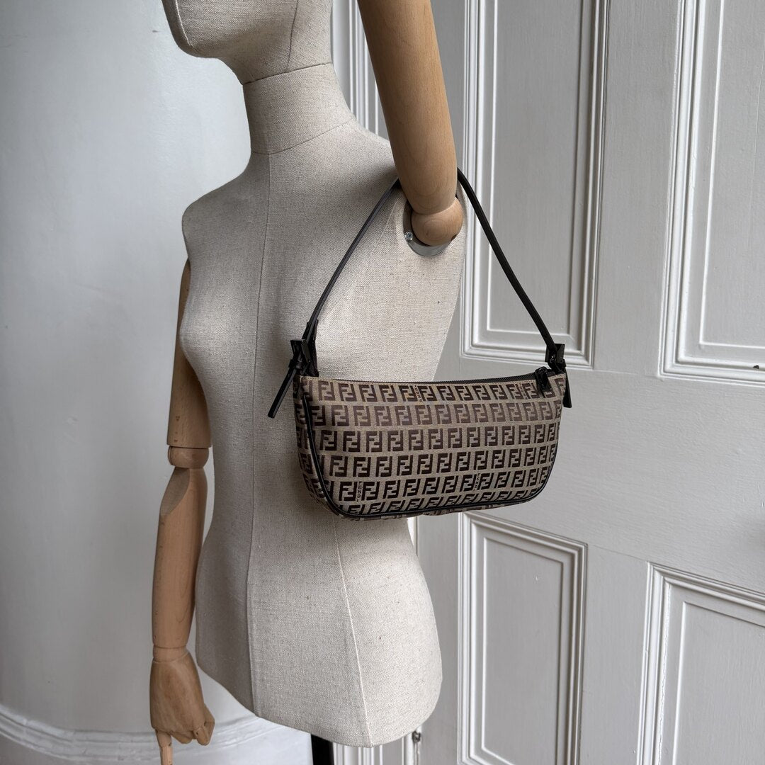 Fendi Zucchino Brown Pochette Shoulder Bag
