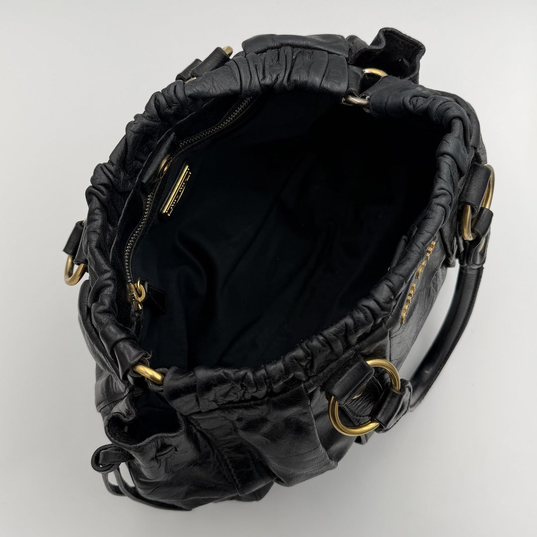 Miu Miu Vitello Black Leather Handbag