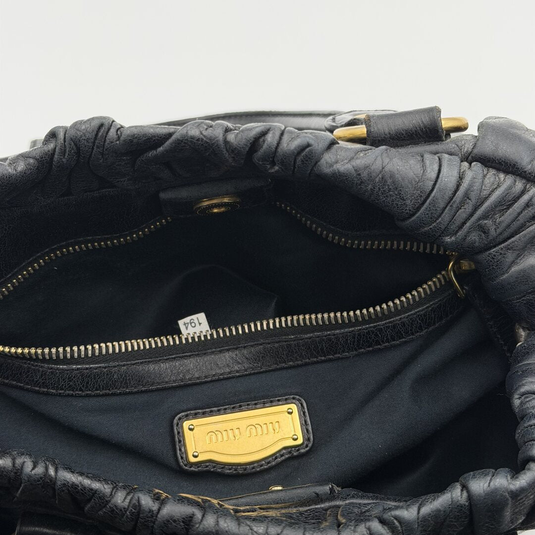Miu Miu Vitello Black Leather Handbag