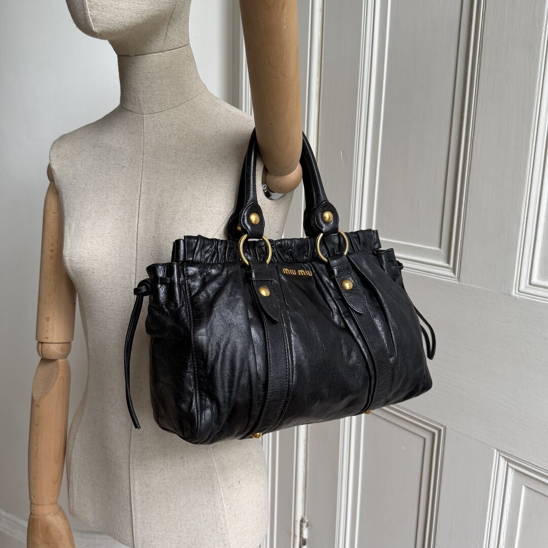 Miu Miu Vitello Black Leather Handbag