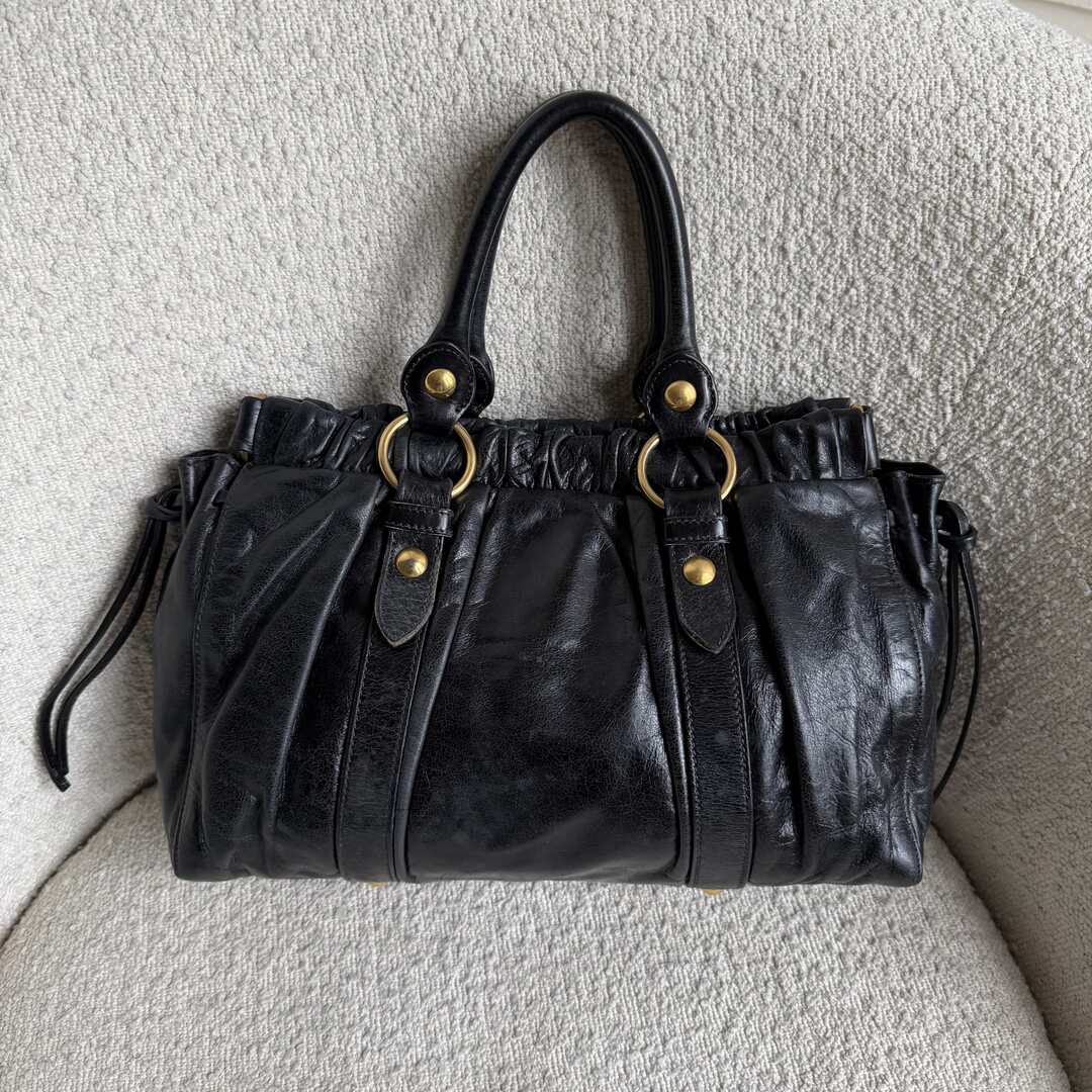 Miu Miu Vitello Black Leather Handbag
