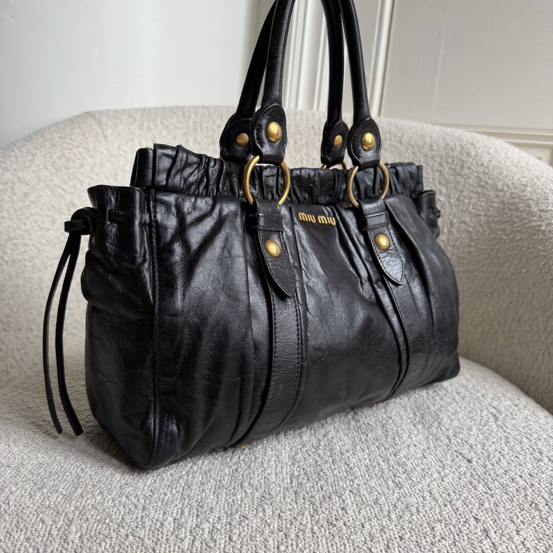 Miu Miu Vitello Black Leather Handbag