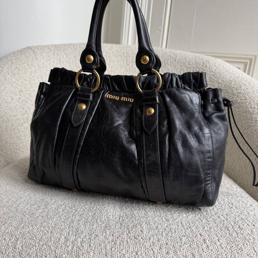 Miu Miu Vitello Black Leather Handbag