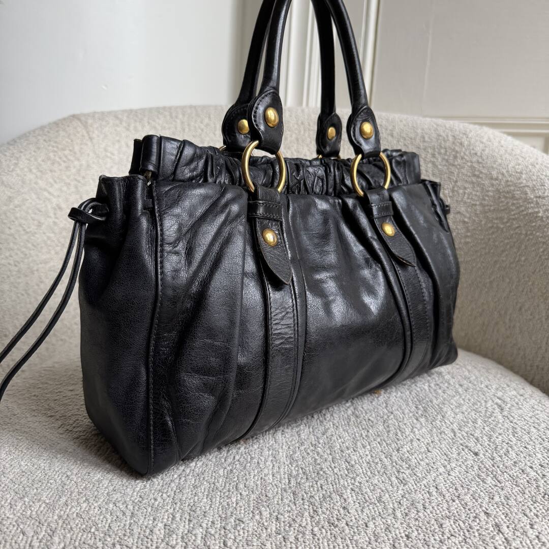 Miu Miu Vitello Black Leather Handbag