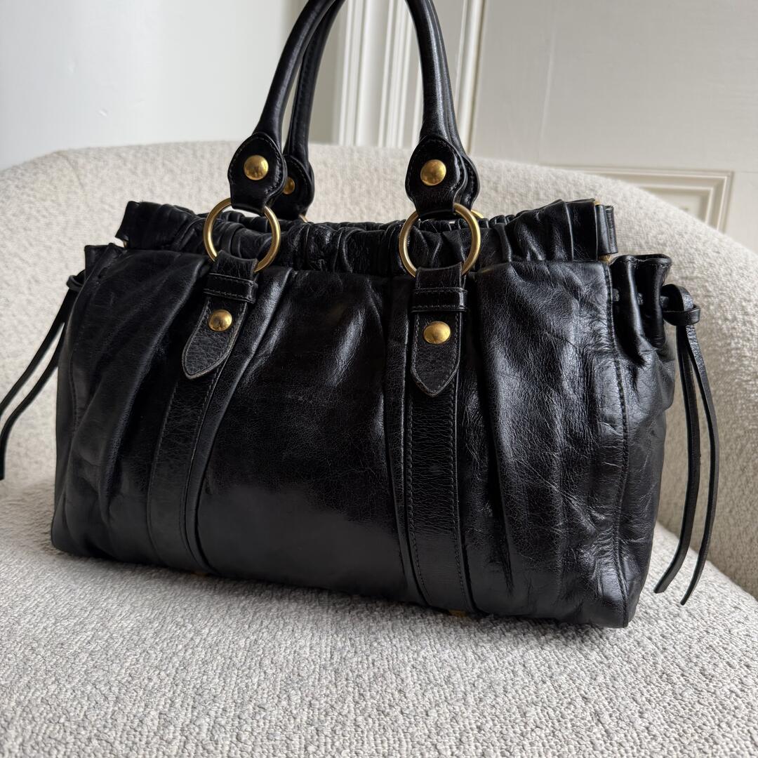 Miu Miu Vitello Black Leather Handbag