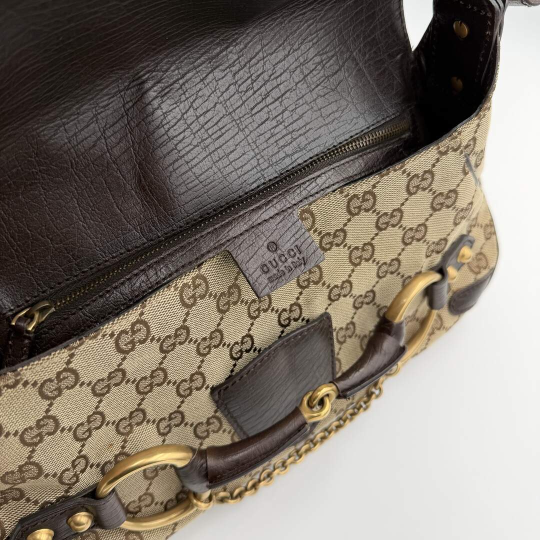 Gucci GG Canvas Horsebit Chain Brown Shoulder Bag