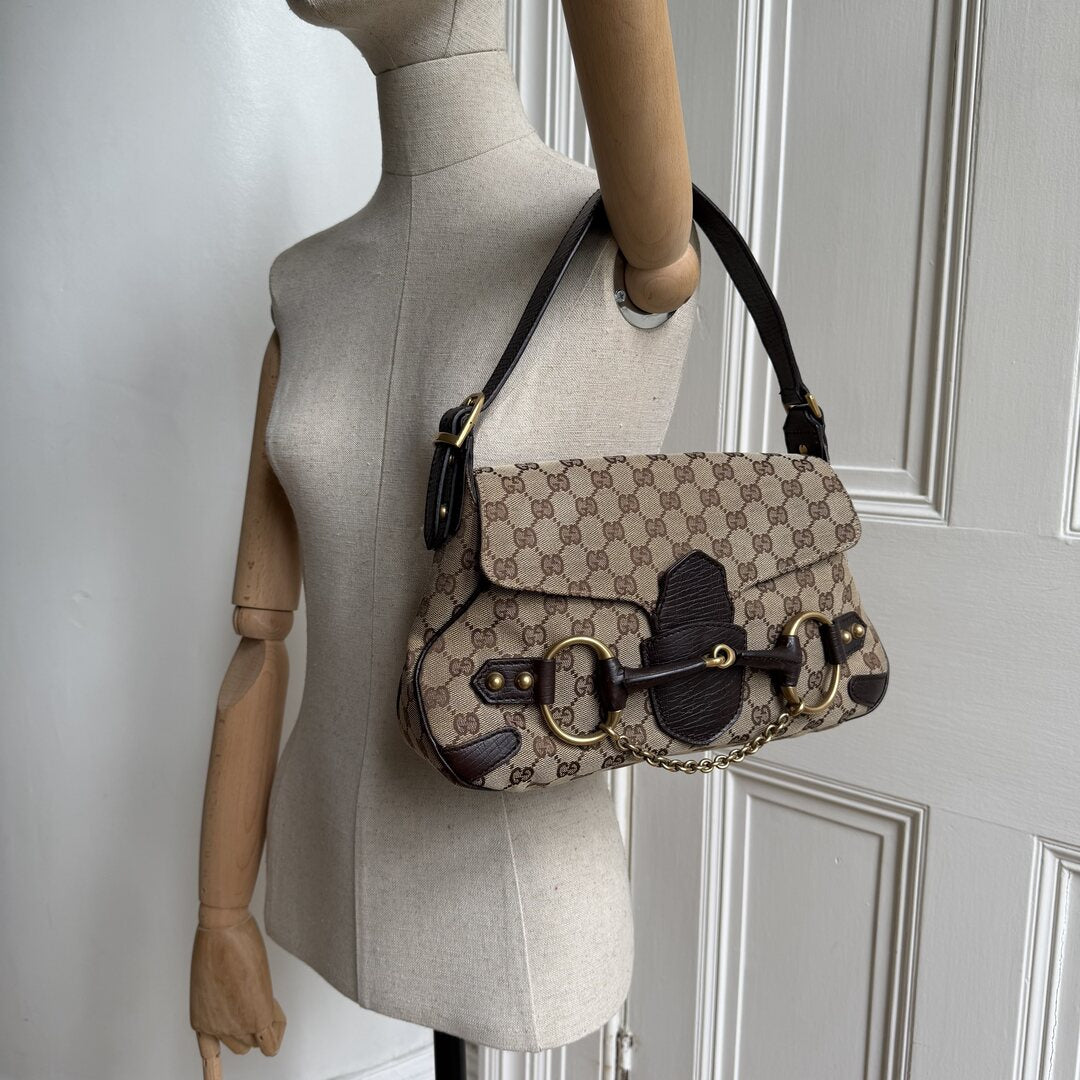 Gucci GG Canvas Horsebit Chain Brown Shoulder Bag