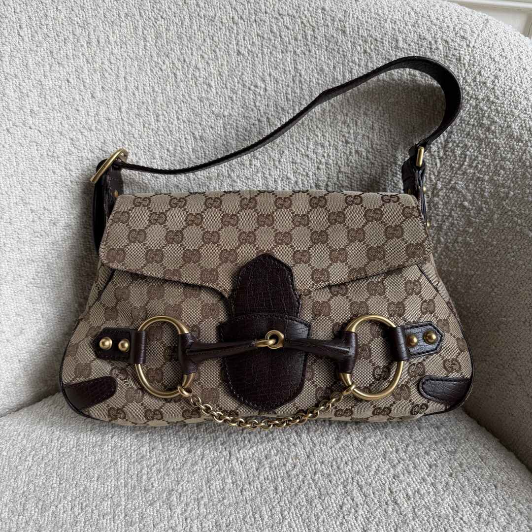 Gucci GG Canvas Horsebit Chain Brown Shoulder Bag