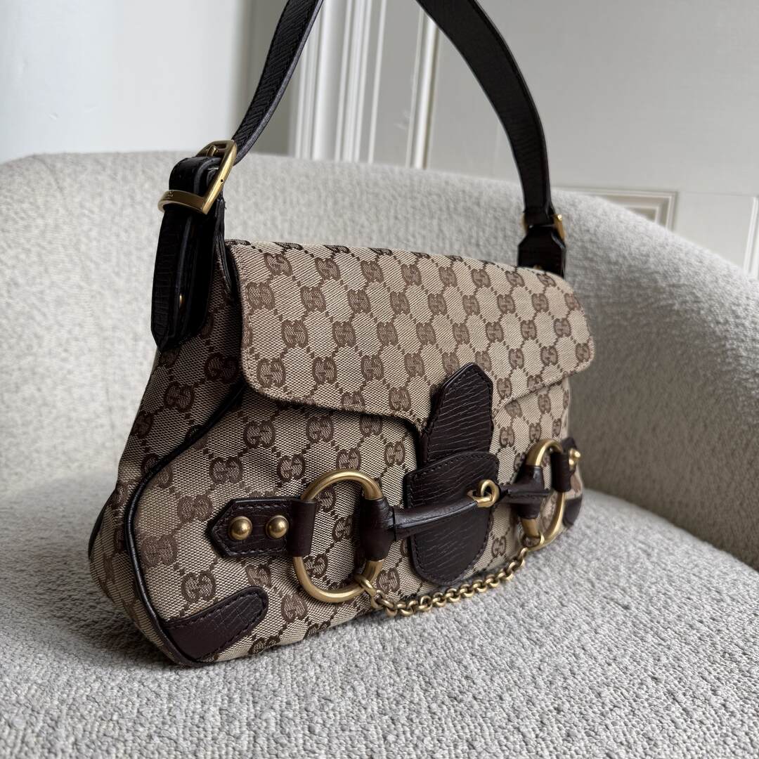 Gucci GG Canvas Horsebit Chain Brown Shoulder Bag