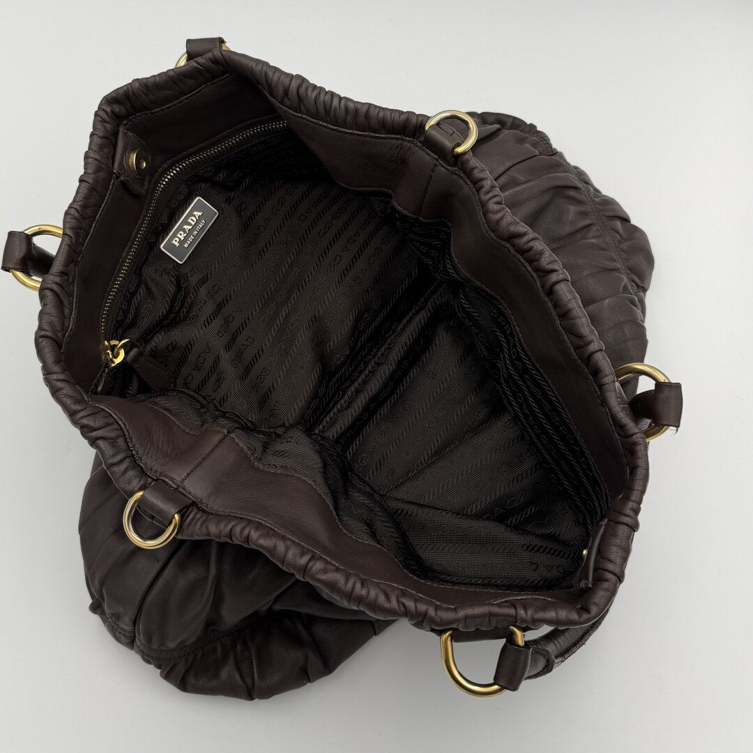 Prada Nappa Gaufre Dark Brown Leather Handbag