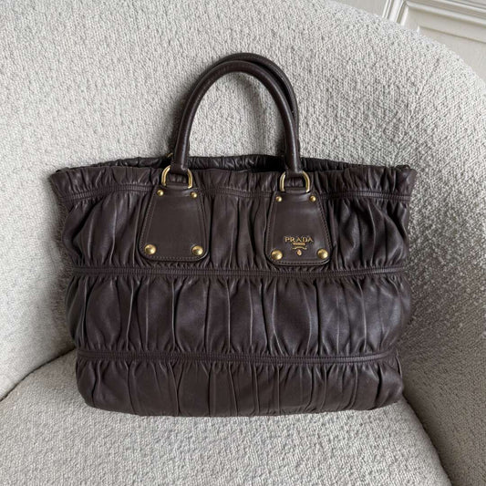 Prada Nappa Gaufre Dark Brown Leather Handbag