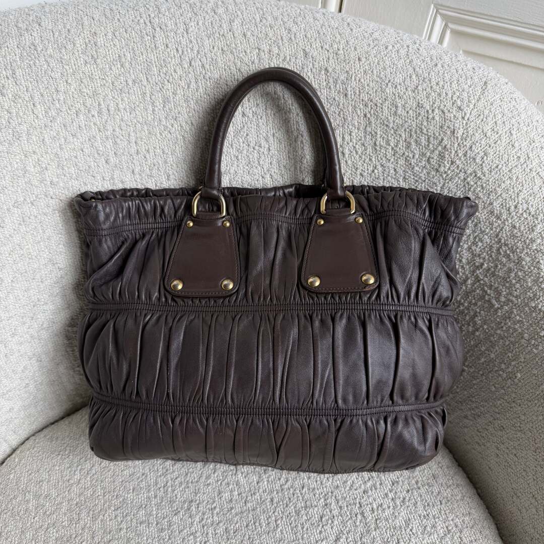 Prada Nappa Gaufre Dark Brown Leather Handbag