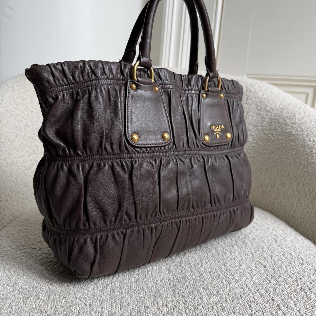 Prada Nappa Gaufre Dark Brown Leather Handbag