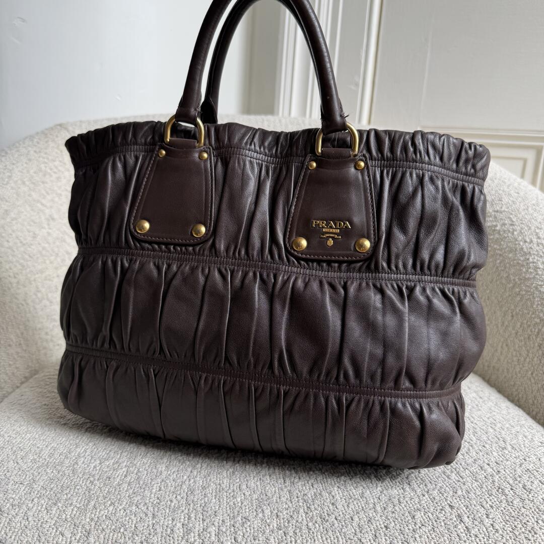 Prada Nappa Gaufre Dark Brown Leather Handbag