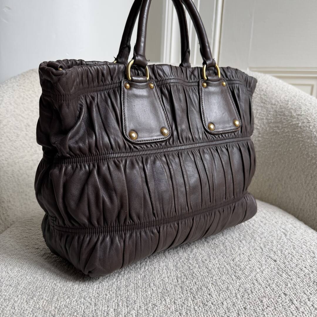 Prada Nappa Gaufre Dark Brown Leather Handbag
